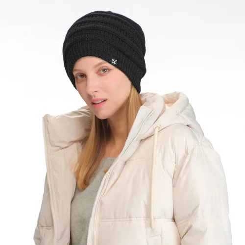 Miniatura 52 de C.C Winter Oversized Beanie Hat with Fuzzy Lining – Thick Knit Thermal Beanie for Cold Weather, Soft Warm Fleece Lined Cap