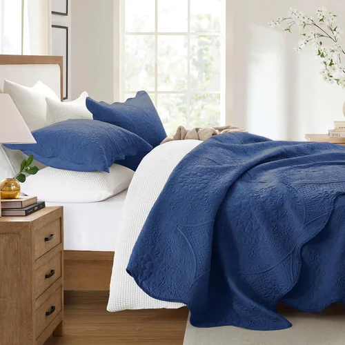 Miniatura 398 de MOONLIGHT20015 Edredón tamaño King (106 x 96 pulgadas) con 2 fundas de almohada (20 x 36 + 2 pulgadas) para todas las estaciones, juego de cama Azul