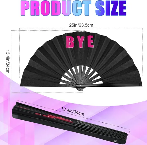 Miniatura 2 de Amyhill Paquete de 2 ventiladores chinos Rave icónicos grandes plegables para festivales con voz para hombres y mujeres, actuaciones de fiesta