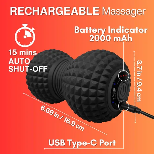 Miniatura 5 de ZeenKind Pelota de Masaje Vibradora en Forma de Maní, Rodillo de Terapia Recargable Ultra Fuerte, Masajeador de Puntos de Activación para Dolor