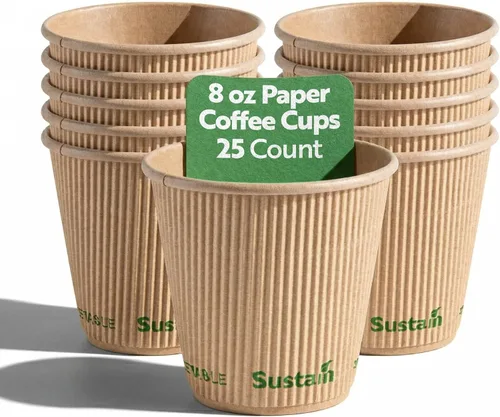 Miniatura 17 de Restaurantware Tazas de café de papel de 4 onzas, paquete de 500 tazas aisladas de pared ondulada, para bebidas calientes, papel kraft resistente a