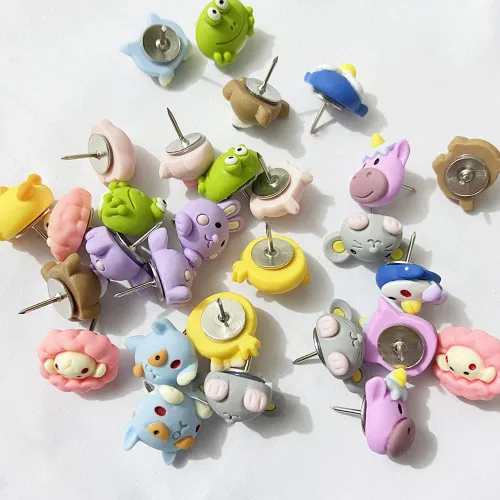 Miniatura 7 de 30 piezas de alfileres de empuje decorativos con forma de animales, tachuelas lindas de animales para tablero de corcho, pared de fotos, mapa