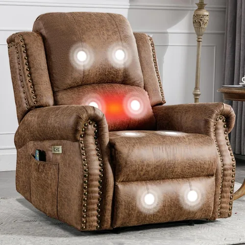 HAOMARKETS Silla reclinable eléctrica clásica con masaje y calor, sillón reclinable eléctrico de piel sintética transpirable con puerto USB, sofá
