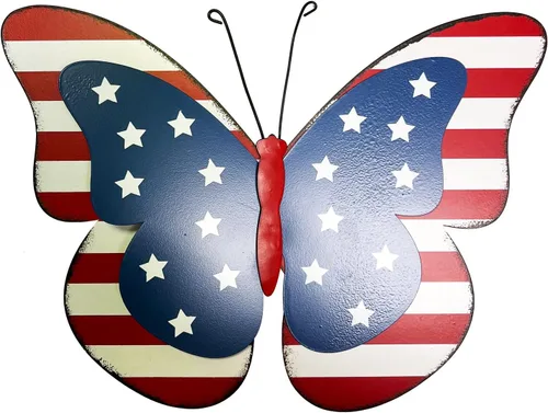 Miniatura 8 de SAGUZOU Letreros rústicos colgantes de metal con bandera americana patriótica de mariposa para puerta y patio, 4 de julio, blanco, azul, rojo, Día