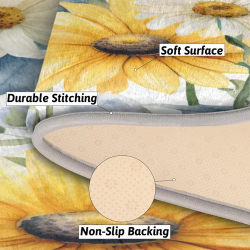 Miniatura 5 de cfpolar Alfombras de baño antideslizantes de girasoles blancos con margaritas blancas, tapete de baño de microfibra absorbente, lavable a máquina
