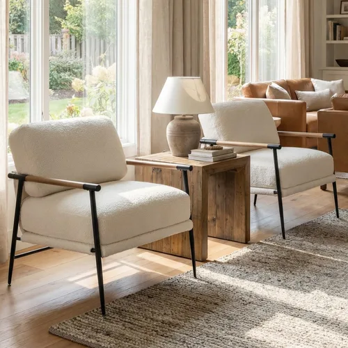 Miniatura 13 de DUOMAY Silla moderna de mediados de siglo, sillón de piel sintética marrón, silla de dormitorio con patas de metal para sala de estar, lectura