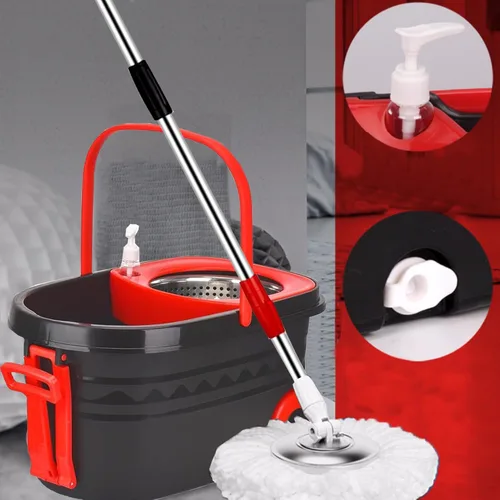 Miniatura 5 de Juego de trapeador giratorio y cubo con juego de escurridor, sistema de cubo de trapeador con cabezal giratorio de 360° con 3 repuestos de trapeador