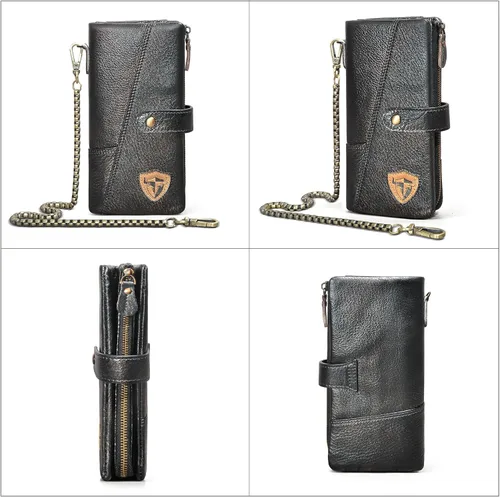 Miniatura 3 de Handadsume Genuino caballo loco cuero viaje regalo moneda bolsillo tarjeta caso largo organizador cadena Rfid monedero con broche para hombres