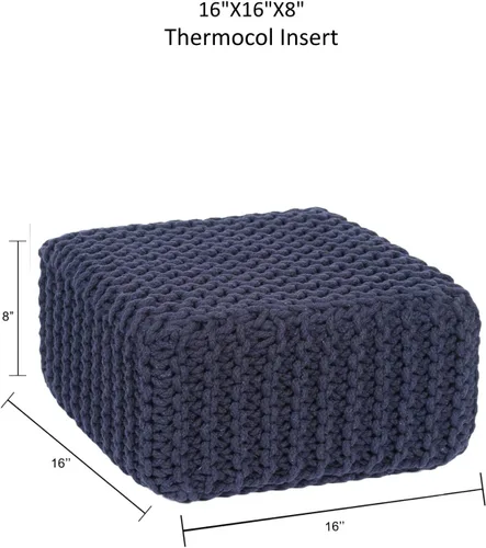 Miniatura 3 de REDEARTH · Taburete otomano bajo en forma de cubo – Puf tejido a mano – Puf bohemio de cordón – Decoración del hogar – Reposapiés relleno para sala