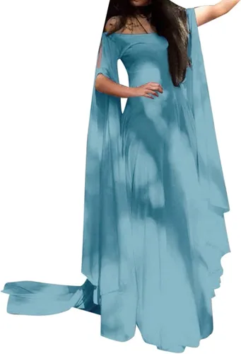 Miniatura 10 de FRMUIC Vestido de hada renacentista para mujer, disfraz irlandés medieval, vestido sexy de Halloween, vestido victoriano con hombros descubiertos