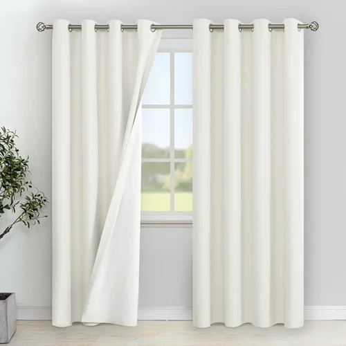 Miniatura 24 de YoungsTex - Cortinas de lino beige 100% opacas para dormitorio de 63 pulgadas de largo, cortinas cortas con aislamiento térmico y ojales