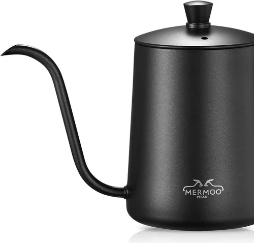 Miniatura 5 de MERMOO YILAN Hervidor de café de cuello de cisne de 21 oz para verter sobre goteo, 20.3 fl oz, boquilla larga y estrecha de acero inoxidable, Negro