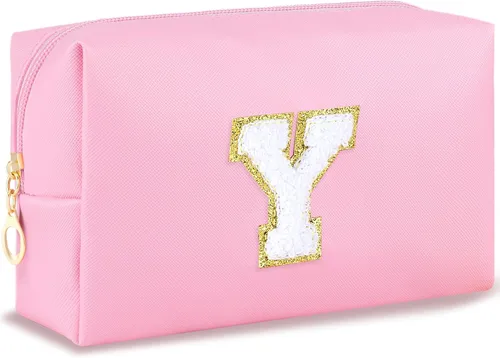 Miniatura 107 de URSKYTOUS Regalos para niñas, bolsa de maquillaje con inicial, bolsa de cosméticos personalizada con cremallera, bonita bolsa de aseo de viaje, Azul