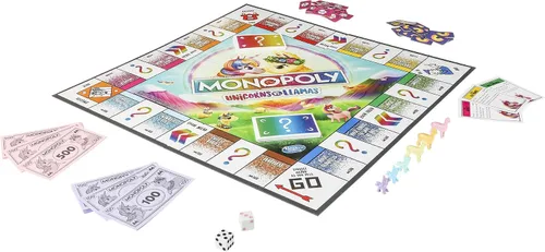 Miniatura 3 de Monopoly Juego de mesa Unicornios contra Llamas para edades de 8 años en adelante, juega en el equipo unicornio o llama del