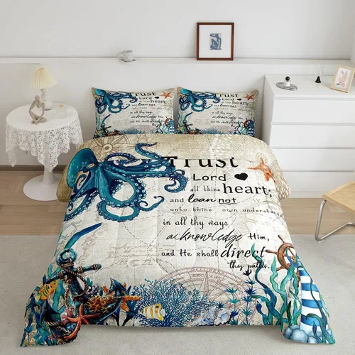 Miniatura 12 de Juego de edredón Lake House tamaño Twin, juego de ropa de cama náutica de navegación con ancla de 2 piezas para decoración de habitación de niños