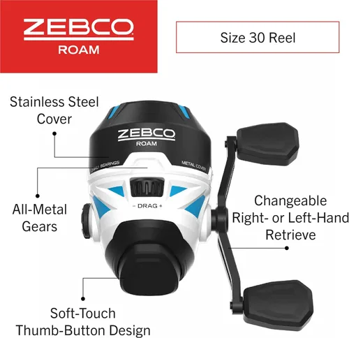 Miniatura 3 de Zebco Roam Spincast Carrete y Combo de caña de pescar, caña de pescar de fibra de vidrio de 2 piezas de 6 pies con mango ComfortGrip, carrete