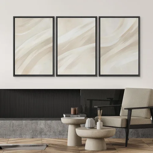 Miniatura 2 de SIGNWIN Lienzo enmarcado para pared, arte con pinceladas de flujo neutro en tonos beige abstractos, ilustraciones, arte moderno, decorativo