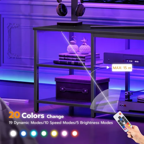 Miniatura 6 de HOOBRO Soporte de TV LED para televisores de 65 pulgadas con estación de carga, centro de entretenimiento para juegos con almacenamiento abierto