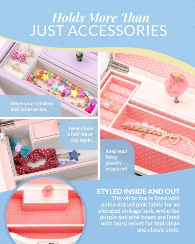 Miniatura 4 de Elle Joyero Organizador de joyas de bailarina y caja de música de cuerda Swan Lake para niñas y adolescentes, accesorios y almacenamiento de madera