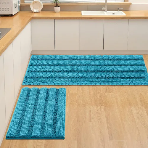 Miniatura 21 de FLOLEOPA Juego de 2 tapetes de baño de felpilla gruesa y peluda, antideslizantes, parte inferior de goma termofusible para baño, alfombras de baño