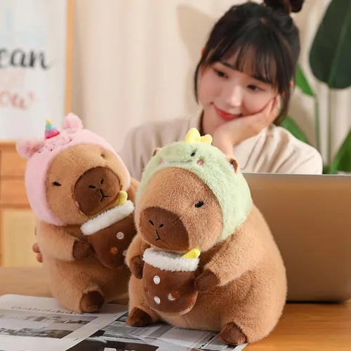Miniatura 8 de Dinosaur Capibara de Peluche Bebiendo Té con Leche 11 Pulgadas Lindo Dino Capibara Animal de Peluche Ultra Suave Juguetes Kawaii Regalos para Niños