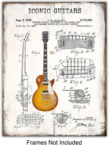 Miniatura 3 de Arte de pared de guitarra, icónico vintage, juego de póster con estampado de patente, regalo para fanáticos de la música, músico, guitarrista