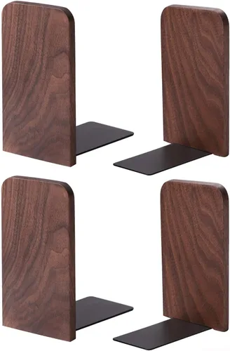 Miniatura 8 de Muso Wood Sujetalibros para estantes, sujetalibros antideslizantes, soporte de madera resistente para libros y películas (haya 1 par)