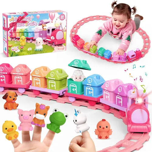 Miniatura 9 de Juego de tren para niños pequeños de 2 a 4 años, juguetes para niños de 1, 2 y 3 años, juego de tren eléctrico Montessori para aprender a combinar