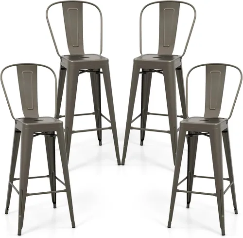 Miniatura 18 de COSTWAY Juego de 4 taburetes de bar de metal, con respaldo extraíble, taburetes de altura de mostrador de 24 pulgadas con patas de goma, sillas