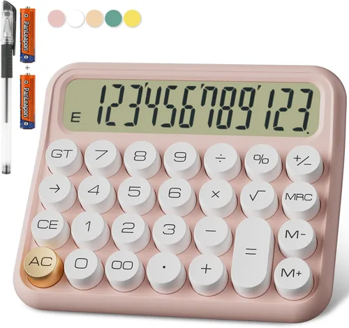 Miniatura 11 de DECKLIT Calculadora de escritorio con batería, pantalla LCD extra grande de 12 dígitos, botones grandes fáciles de presionar, pantalla de Rosa