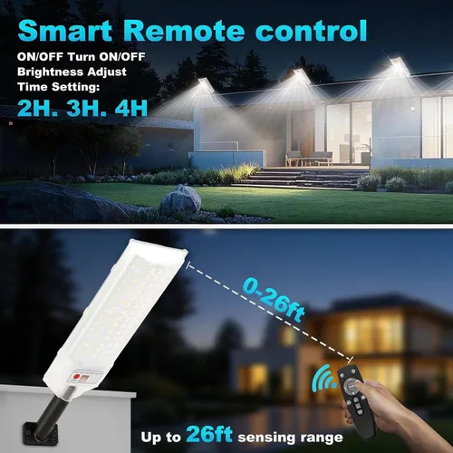Miniatura 2 de Paquete de 2 farolas solares blancas, luz solar impermeable para exteriores con sensor de movimiento, luz de inundación con control remoto