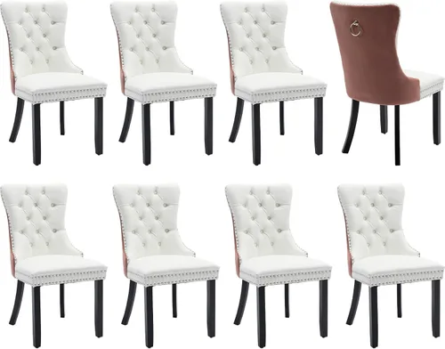Miniatura 26 de Juego de 2 sillas de comedor modernas, sillas de comedor tapizadas acolchadas con patas de madera maciza, silla de cocina de tela de lino beige