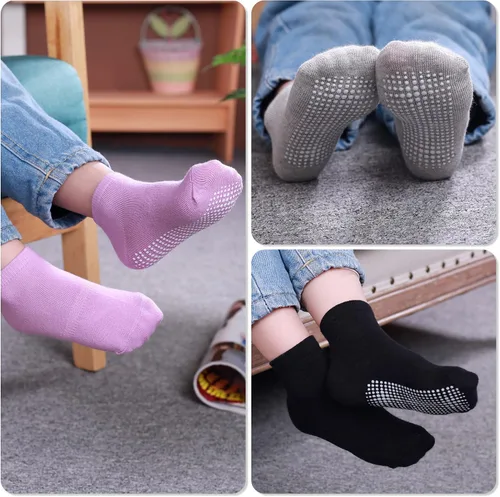 Miniatura 7 de Tenpluszero Calcetines de algodón antideslizantes para niños pequeños, calcetines de algodón con agarres para bebés, niños y niñas