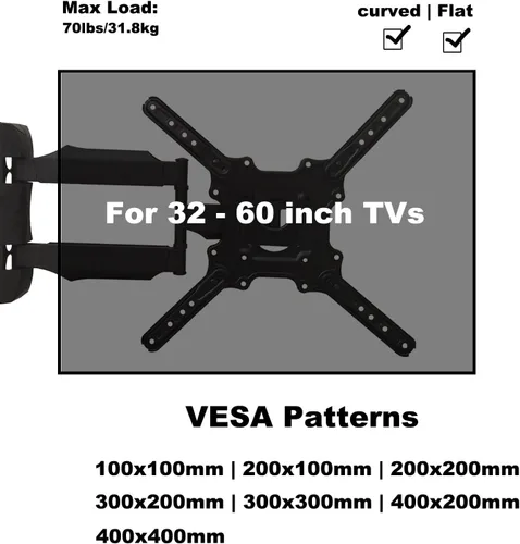 Miniatura 3 de Soporte de pared para TV de movimiento completo, con giro e inclinación, para televisores de 32" a 60" y paneles planos, LCD LED de hasta 70 libras