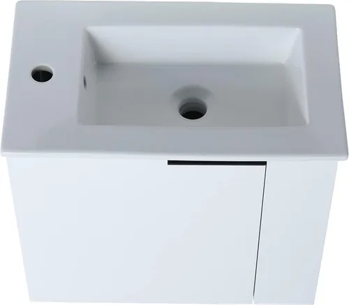 Miniatura 4 de Juego de tocador de baño flotante de 22 pulgadas con lavabo, moderno tocador de baño montado en la pared con lavabo de cerámica y puerta de cierre