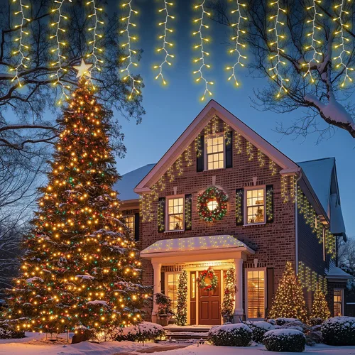 AWQ 320 luces LED de carámbano de Navidad de 26 pies, tira de luces parpadeantes con 13 modos, temporizador y función de memoria, luz de Navidad