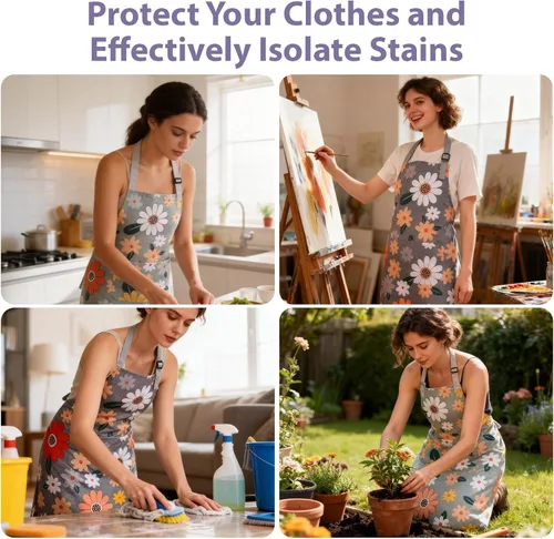 Miniatura 6 de 3 Pack Floral Apron for Women with Pockets, Adjustable Aprons for Women for Kitchen Cooking