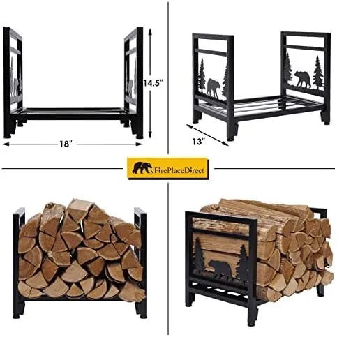 Miniatura 3 de Portador de leña con bolsa para troncos, estante de almacenamiento de madera para interior/exterior - Soporte de estufa de acero resistente