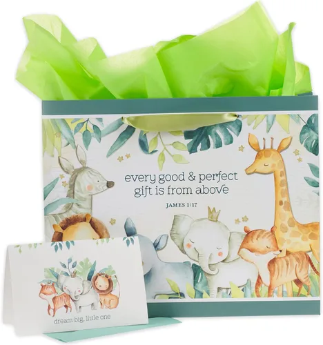 Christian Art Gifts Bolsa de regalo grande de las Escrituras de Paisaje con tarjeta de felicitación y juego de papel de seda para niños: cada
