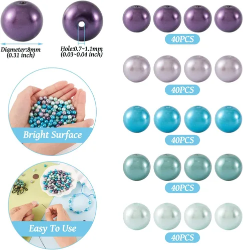 Miniatura 5 de Pandahall - Cuentas de perlas de cristal ambientales con brillo satinado de 0.315 in para hacer manualidades de joyería y manualidades, alrededor
