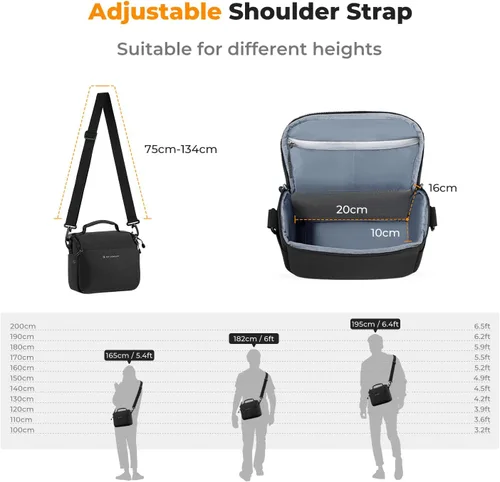 Miniatura 6 de K&F CONCEPT Bolsa bandolera pequeña para cámara DSLR/SLR/SLR/Bolsas de fotografía de hombro compactas para fotógrafos