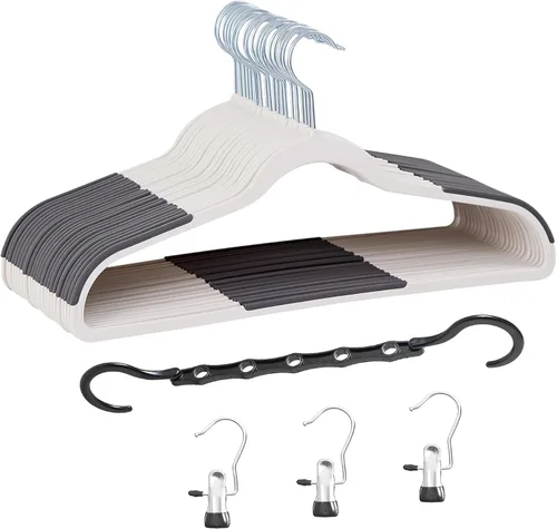 Miniatura 25 de VECELO Paquete de 25 perchas de ropa, colgador de plástico antideslizante, gancho giratorio de 360° y ahorro de espacio para armario de dormitorio
