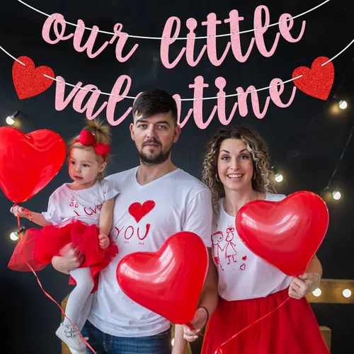 Miniatura 4 de Cartel con texto en inglés "Our Little Valentine", pancarta temática de San Valentín, baby shower, primer día de San Valentín, decoración de fiesta