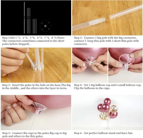 Miniatura 3 de Kit de soporte de globo azul para decoración de mesa, 2 juegos con 14 varillas, vasos, 2 bases, 12 metálicos y 6 globos de confeti para baby shower
