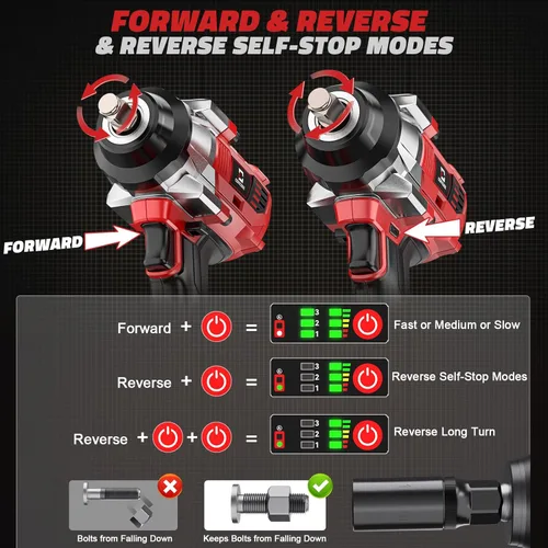 Miniatura 5 de Cerycose Llave de Impacto Inalámbrica de 1/2 Pulgada Compatible con Batería Milwaukee de 18V Sin Escobillas de Alto Torque Pistola de Impacto