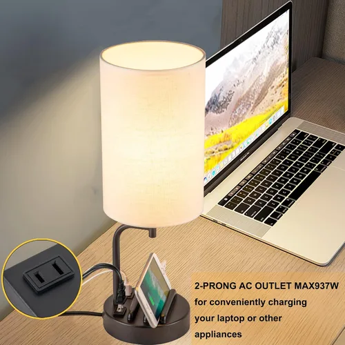 Miniatura 5 de Lámpara de mesa USB con control táctil Dreamholder, lámpara de noche mejorada de 3 vías regulable con puertos de carga USB C & A y tomacorriente AC