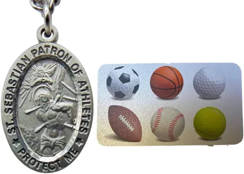 Westmon Works Juego de medalla de San Sebastián para todos los deportes con colgante de medallón de peltre y tarjeta de oración en una bolsa de