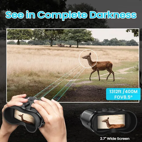 Miniatura 5 de Gafas de visión nocturna montadas en la cabeza - Prismáticos de visión nocturna digitales infrarrojos recargables de 1312 pies para adultos, zoom