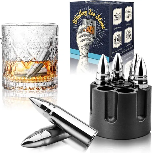 Juego de piedras de whisky plateadas, regalos para hombres, papá, marido, cubo de hielo reutilizable para beber, juego de cóctel de whisky escocés