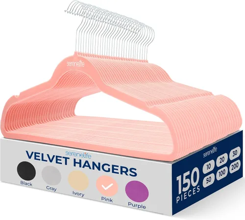 Miniatura 8 de SereneLife Perchas de terciopelo color negro, paquete de 100 perchas delgadas antideslizantes con gancho giratorio cromado de 360°, capacidad Negro